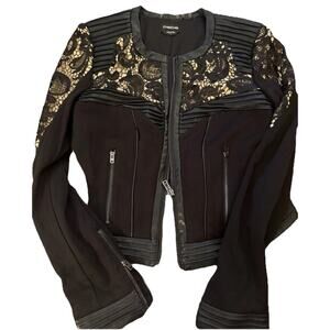 Preowned Ladies Bebe Black Cropped Mixed Media Jacket Size 2